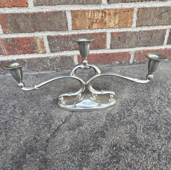 VINTAGE ROYAL HOLLAND DAALDEROP 3 ARM PEWTER CANDELABRA - Picture 1 of 5